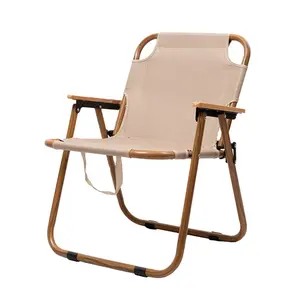 לוגו מותאם אישית חיצוני פנאי חוף כיסא נייד עץ תבואה אלומיניום מסגרת מתקפל קמפינג כיסא