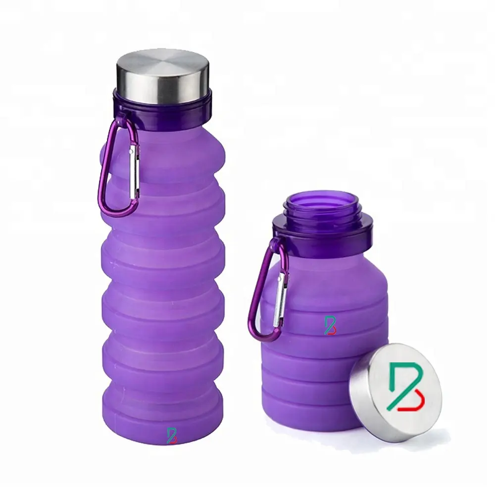 Garrafa de água dobrável para esportes ao ar livre 470ml, tampa de silicone de metal