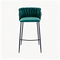 Chaise de bar au design moderne avec dossier en velours vert tissé, pieds et repose-pieds en métal noir pour bar à domicile ou café