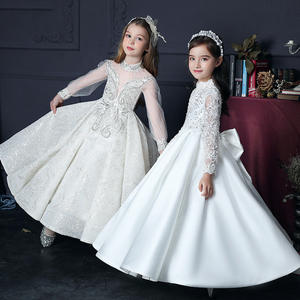 High Quality Embroidery Beaded Bow Kids Gowns Flower Girls Wedding Bridesmaid Dresses Communion Dress White Pageant Party Frock - Product Image 3
