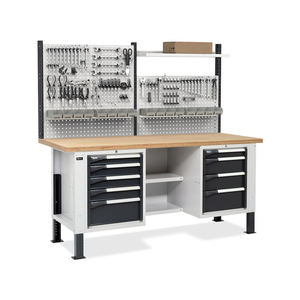 Banco de trabajo ajustable Fami Master BR 200cm con tapa de madera, 2 cajones y pared perforada - Product Image 4
