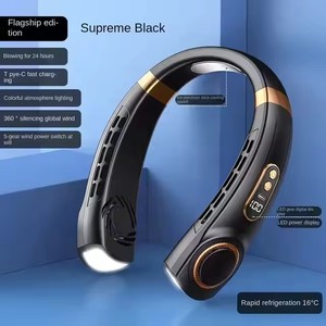 Berserk <b>Black</b> Leafless Hanging Neck Blue Bladeless Neck Fan Usb Neckband Fan Blue Lazy Neck Fan - Product Image 1