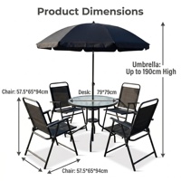 Ensemble de meubles de patio d'extérieur modernes, pliables, durables, imperméables et résistants aux UV, 6 pièces, avec 4 chaises, 1 table et 1 parasol