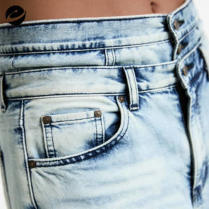 XUCHANG Diseño Original Personalizado Vintage Doble Cintura Bordado Lavado Jorts con Bajo Deshilachado 100% Algodón <span class=keywords><strong>Vaqueros</strong></span> Holgados Shorts para <span class=keywords><strong>Hombre</strong></span> - Product Image 3