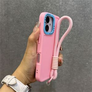 Étui de téléphone de luxe avec dragonne et bracelet pour iPhone 15 16 Pro Max 14 13 12 17 11 X XR XS, protection anti-choc bicolore - Product Image 1