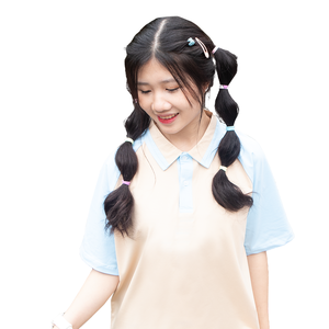 Polo bicolore beige et bleu clair en coton doux, manches courtes, pour homme et femme, décontracté ou uniforme de travail - Product Image 1