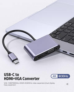 מוניטורים כפולים 4 ב 1 סוג-c-c רכזת multipports, סוג-c כדי USB-A 3.0 hdmi <span class=keywords><strong>vga</strong></span> עם טעינה עבור התקנים מסוג C - Product Image 2