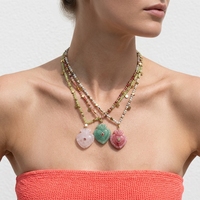 Collier avec pendentif cœur anatomique en pierre précieuse naturelle sculptée à la main, quartz rose, aventurine, turquoise, bijoux spirituels