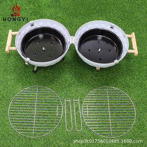 Barbecue portable au charbon de bois Hongyi 35 cm en acier galvanisé, pliable, pour le camping en plein air, avec couvercle et poignées en bois - Product Image 5