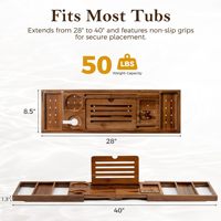 Plateau de bain en bois pliable et extensible avec support pour tablette/téléphone, emplacement pour verre à vin et organisateur de collations
