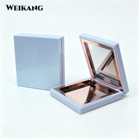Palet Kosmetik Kosong Morandi Matte Biru Muda Anti Sidik Jari dengan Cermin HD Terintegrasi Bingkai Rose Gold untuk Eyeshadow