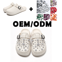 Ensemble de mules personnalisées ornées de cristaux, pantoufles fermées pour femmes, avec pierres cousues à la main, breloques et logo, vente en gros