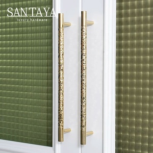 Santaya PVD Gold Brass Handles Kitchen Cabinet Pulls <strong>Bedroom</strong> Wardrobe Drawer <strong>Knobs</strong> Furniture Hammered Handle - Product Image 5