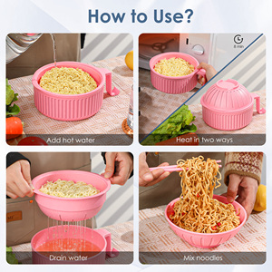 Juego de Tazones para Fideos de Paja de Trigo Personalizados, Aptos para Microondas, Recipientes para Comida, Tazones para Sopa Instantánea, Ramen, con Tapa, Asa y Palillos - Product Image 5