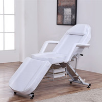 Lit de beauté moderne en cuir synthétique avec cadre métallique, dossier et pieds réglables pour usage commercial dans les hôtels et salons de beauté