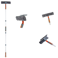 Kit de nettoyage de vitres avec perche télescopique - Tampon en microfibre et raclette en caoutchouc, manche réglable pour le lavage des murs vitrés à grande hauteur