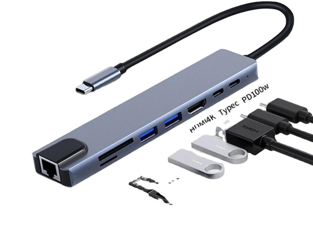 Great Roc  8 in 1 Type C USB Hub with 100W Power 2 USB Ports USB Type C Hub  Docking Station