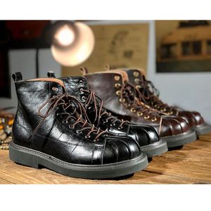 Botas de Cuero Casuales para Hombre de Estilo Retro Británico con Cordones Modernos y Punta Redonda, Botas de Motociclista - Product Image 6