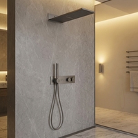 Système de douche en laiton brossé doré non revêtu HONGDEC, 3 fonctions, kit de douche thermostatique, ensemble de douche mural dissimulé, salle de bain