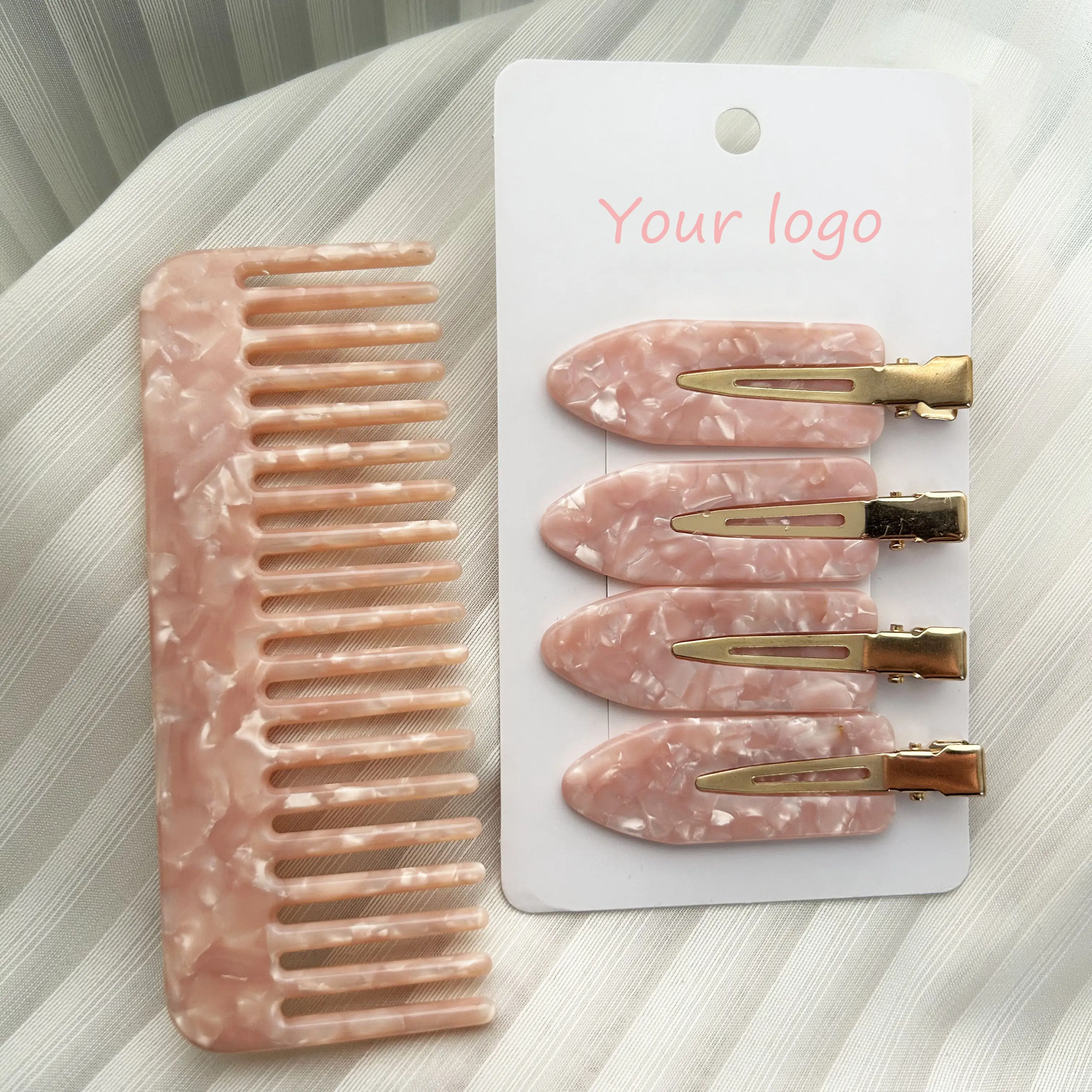 SAIYII Custom Logo Summer Color Wide Tooth Hair Comb Cellulose Acetate Eco Mini Hair Clip Comb Set For Girls And Women