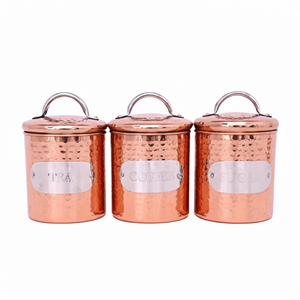 Meilleure Qualité Cuivre Martelé Or Rose Ensemble De 3 pcs Bocal Avec Couvercle Conteneur De Stockage Des Aliments Café Thé Sucre Boîte Avec Couvercle - Product Image 1