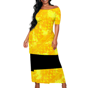 Venta caliente estilo marquesano diseño de tatuaje polinesio personalizado Sexy ajustado mujer manga corta Top envoltura cadera falda Puletasi - Product Image 5