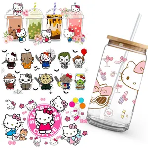 Kawaii Schattige Dieren 16Oz Cup Uv Dtf Wrap Zelfklevende Emblemen Afdrukbare Film Roll Waterdichte Dtf Transfer Film