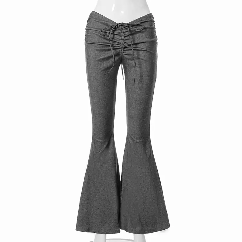 Chicever — pantalon d'automne plissé à lacets pour femmes, de couleur unie, à volants, avec bride, sexy, à évasé, en cloche, nouvelle collection été, 2021