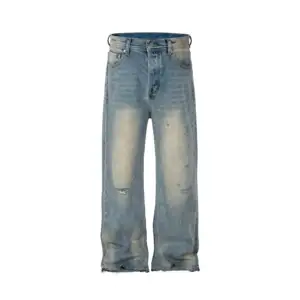 SENSE Custom Vintage Blue Washed resin application Hand Distressed Straight Leg baggy men's Jeans