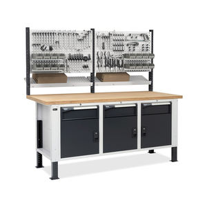 Banco de trabajo regulable Fami Master BR 200cm con 3 armarios, cajón/puerta y pared perforada - Product Image 2