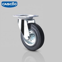Roue pivotante industrielle CASCOO 125 mm avec jante en acier et roulement à billes, en caoutchouc massif, à installation par trou