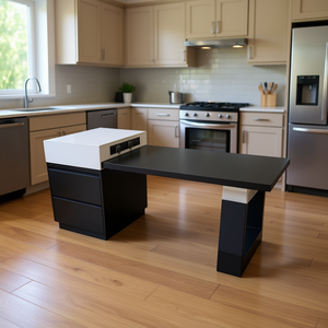 Modern <b>Kitchen</b> Island <b>Table</b> Black <b>High</b>-density Board Rock Plate 2 Drawers Easy To Clean L230cm W80cm H90cm - Product Image 2