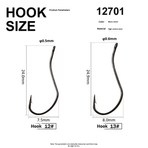 Hameçon <span class=keywords><strong>de</strong></span> pêche à la mouche en nickel noir, corps long incurvé, pour la pêche à la mouche, mouches, mites, ver <span class=keywords><strong>de</strong></span> <span class=keywords><strong>terre</strong></span>, hameçon nu, tailles 12/13 - Product Image 2