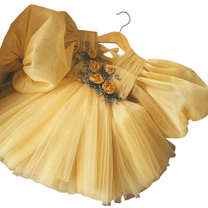 Abito <span class=keywords><strong>da</strong></span> Cerimonia per <span class=keywords><strong>Bambina</strong></span> di Un Anno, Vestito <span class=keywords><strong>da</strong></span> Principessa con Fiori, Lungo fino al Pavimento con Maniche a Sbuffo, in Poliestere, per l'Estate - Product Image 5