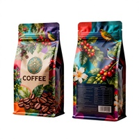 Sacs à café à fond plat avec valve d'air, en plastique et aluminium mat, imprimés avec logo personnalisé, pour emballer des grains de café et du café en poudre
