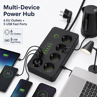 Multiprise standard européenne 6 voies avec 4 ports USB et 1 adaptateur de charge Type-C, prise EU coudée à 90 degrés