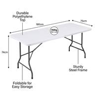 Table pliante en plastique blanc robuste de 6 pieds, pliable en deux, portable pour pique-niques et événements en plein air