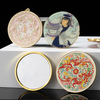 Miroir de maquillage portable haut de gamme en alliage, personnalisé, avec finition métallique, poche pour retouches, utilisant la technologie de peinture émaillée par moulage sous pression