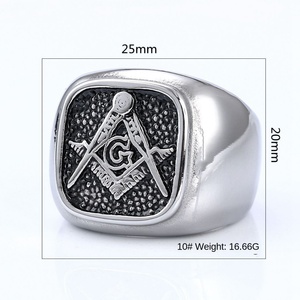 Anillo Masónico para Hombre Serie Retro Europeo-Americana AG, Chapado en Acero Inoxidable, en Stock, Venta al Por Mayor de Moda - Product Image 6