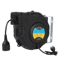 Enrouleur de câble d'extension robuste rétractable avec 3 prises triples éclairées, cordon en caoutchouc SJTW 12AWG 15A