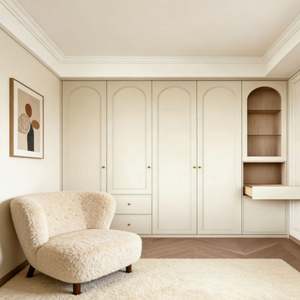 Armario de Estilo Europeo Simple y Lujoso, Diseño de Puerta Arqueada Personalizado, Tocador Integrado, Gabinete de Almacenamiento Ajustable - Product Image 5