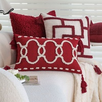 Housse de coussin de luxe légère en chenille rouge haut de gamme pour le Nouvel An, garnissage en plumes, soie et coton, pour salon, canapé, chambre à coucher