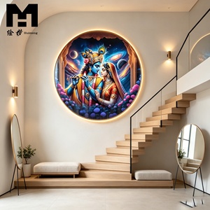 Decorazione per la <span class=keywords><strong>Casa</strong></span>: Quadro LED Rotondo con Radha Krishna, Stampa su Tela di Divinità Indù, <span class=keywords><strong>Poster</strong></span> Religioso Incorniciato per Soggiorno - Product Image 2