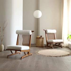 Fauteuil inclinable en bois massif de style japonais, dossier haut, pour balcon ou maison d'hôtes, design Wabi Sabi - Product Image 1