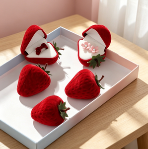 Boîte à bijoux de luxe en velours, mini boîte de rangement de voyage style fraise pour bagues, emballage cadeau - Product Image 4