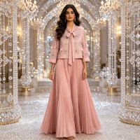 Robe de bal 2 pièces avec broderie florale 3D perlée, robe de soirée modeste à manches longues, ensemble maxi 2 pièces pour femme, pour l'Aïd, mariage, fête