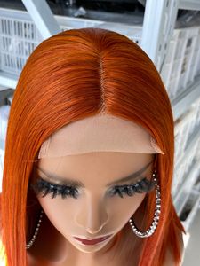 Mayqueen Nhà Máy Sản Xuất Tóc Giả Bán Buôn Chưa Qua Chế Biến Orange Bob Thẳng Và Tự Nhiên Xoăn 100% Tóc Người Ren Phía Trước Tóc Giả Với <span class=keywords><strong>Bang</strong></span> - Product Image 4