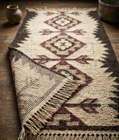 Geometric Southwestern Wool Jute Runner Rug Handmade Modern Washable Non-Slip Carpet Accent Bedroom Hallway Entryway Living Room