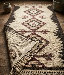 Geometric Southwestern Wool <b>Jute</b> <b>Runner</b> <b>Rug</b> Handmade Boho Farmhouse Carpet Accent for Bedroom Hallway Entryway Living Room Home - Product Image 3