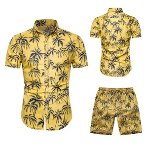 Moda impresa verano Casual hombres playa manga corta flor camisa hawaiana <span class=keywords><strong>Conjunto</strong></span> personalizado - Product Image 4
